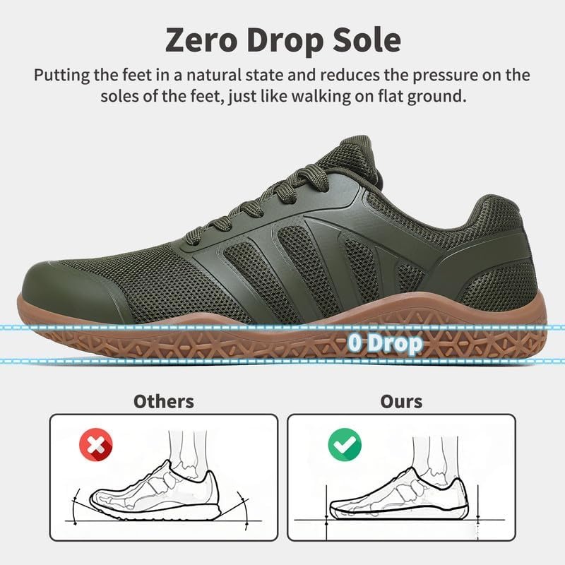image:imageziitop Barefoot Shoes Men Sneakers Casual Wide Toe Box Running Footwear Zero Drop Tennis Minimalist Walking Grounding Shoes for Gym Workout Weightlifting Hiking Cross Training Trail ClimbingBlack Gum