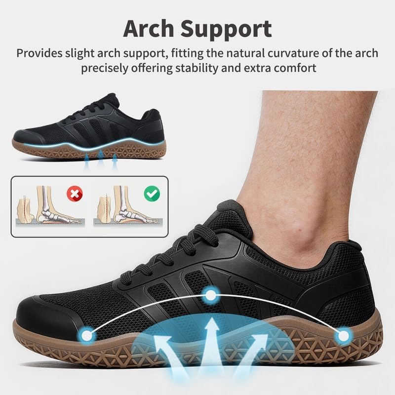 image:imageziitop Barefoot Shoes Men Sneakers Casual Wide Toe Box Running Footwear Zero Drop Tennis Minimalist Walking Grounding Shoes for Gym Workout Weightlifting Hiking Cross Training Trail ClimbingBlack Gum
