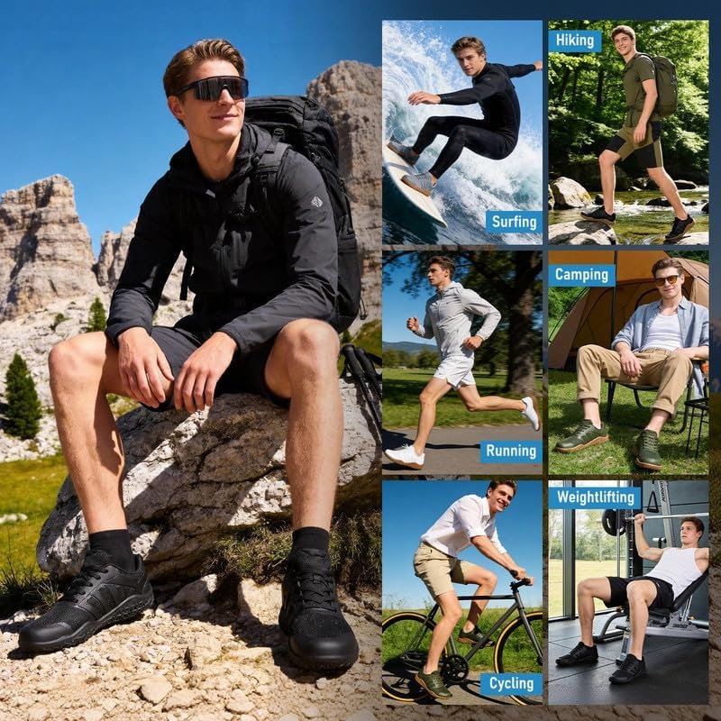 image:imageziitop Barefoot Shoes Men Sneakers Casual Wide Toe Box Running Footwear Zero Drop Tennis Minimalist Walking Grounding Shoes for Gym Workout Weightlifting Hiking Cross Training Trail ClimbingBlack Gum