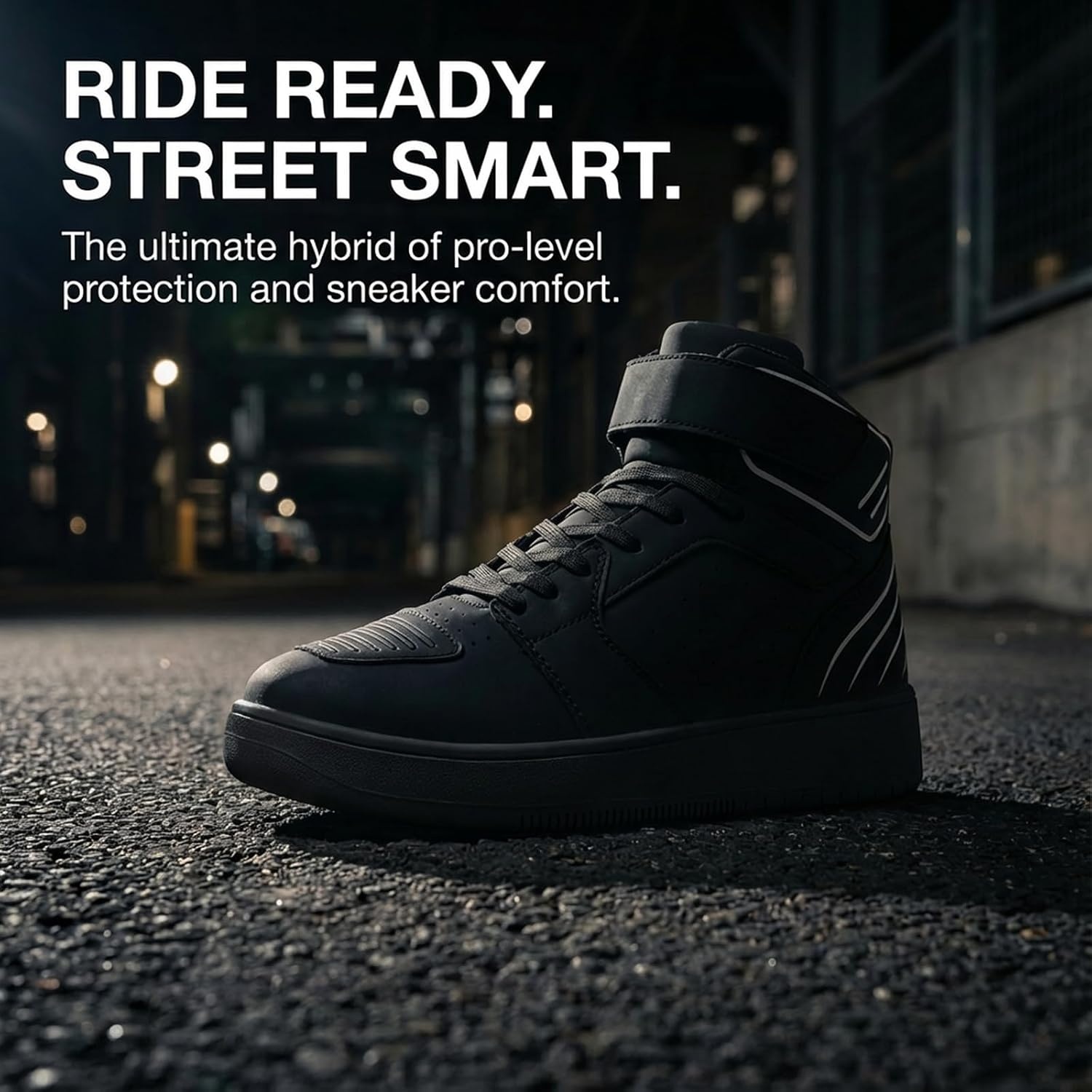 image:imageziitop Motorcycle Boots for Men Riding Shoes Ankle Strap Moto SneakersBlack