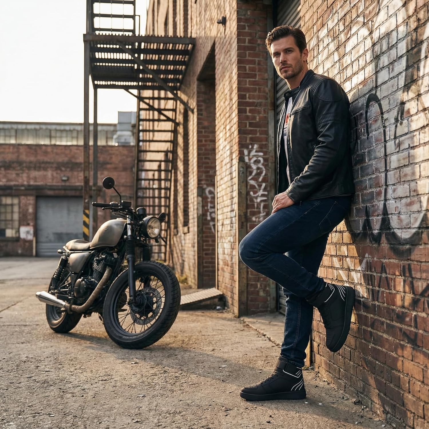 image:imageziitop Motorcycle Boots for Men Riding Shoes Ankle Strap Moto SneakersBlack