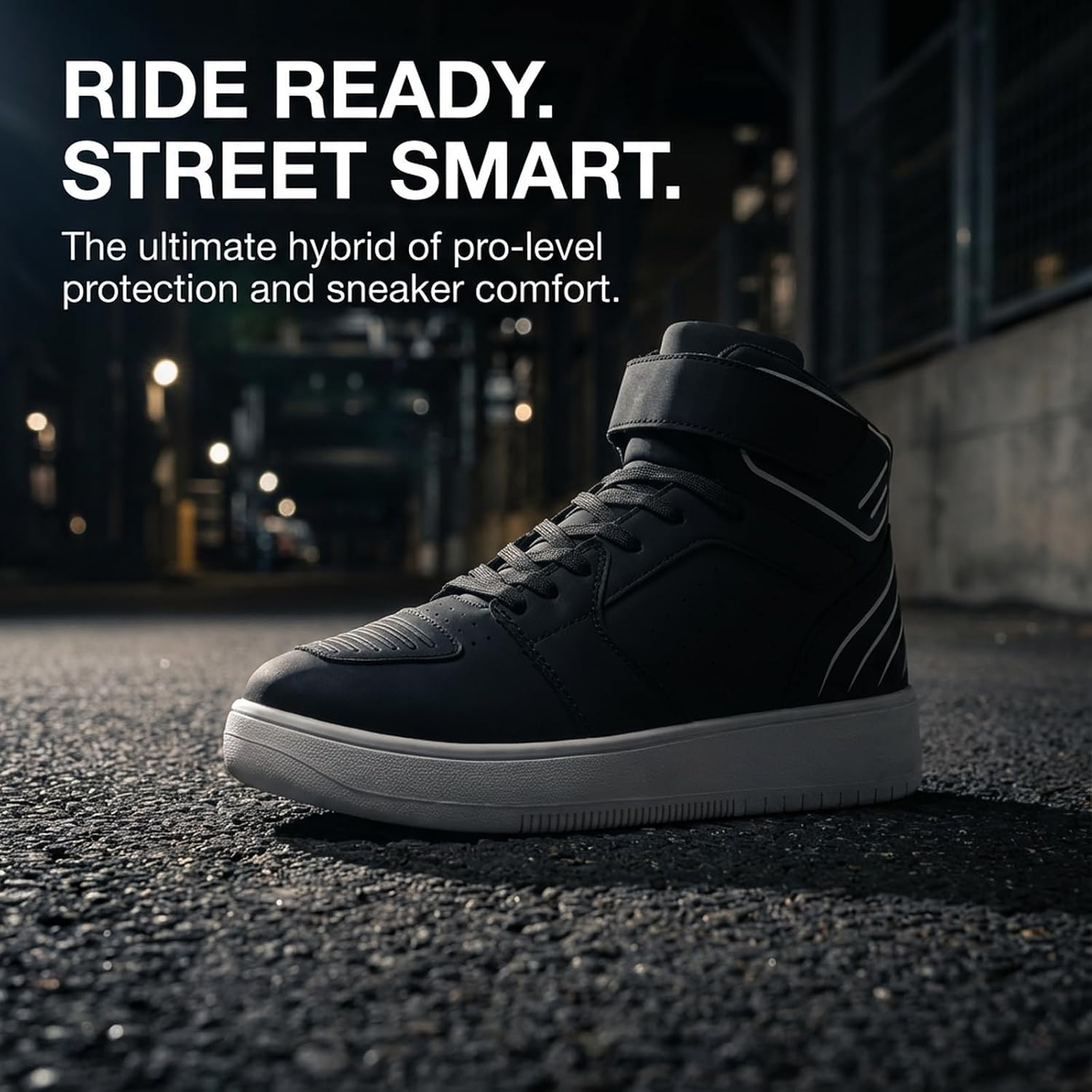 image:imageziitop Motorcycle Boots for Men Riding Shoes Ankle Strap Moto SneakersBlackWhite