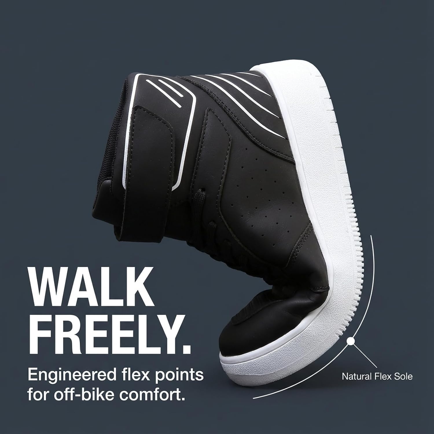 image:imageziitop Motorcycle Boots for Men Riding Shoes Ankle Strap Moto SneakersBlackWhite