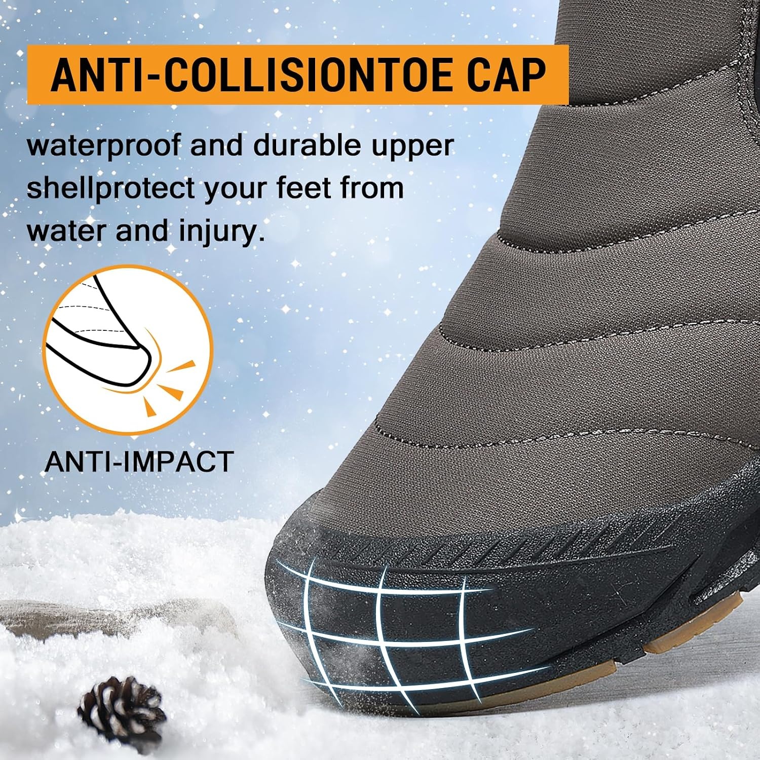 image:imageziitop Snow Boots Mens Waterproof Winter Boots Fur Lined Warm Ankle Boots Zipper Closure Slip on Outdoor Boot Comfortable Walking ShoesDark Brown