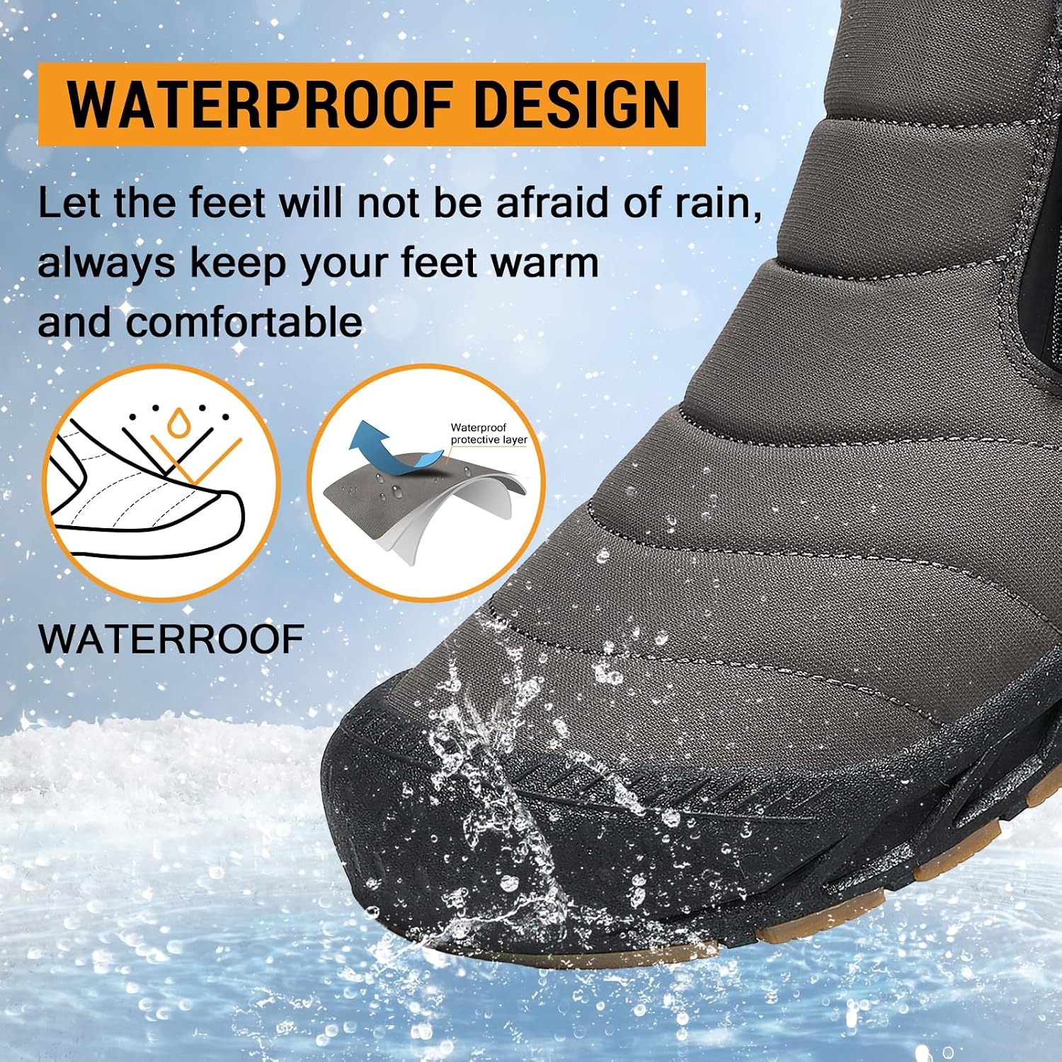 image:imageziitop Snow Boots Mens Waterproof Winter Boots Fur Lined Warm Ankle Boots Zipper Closure Slip on Outdoor Boot Comfortable Walking ShoesDark Brown