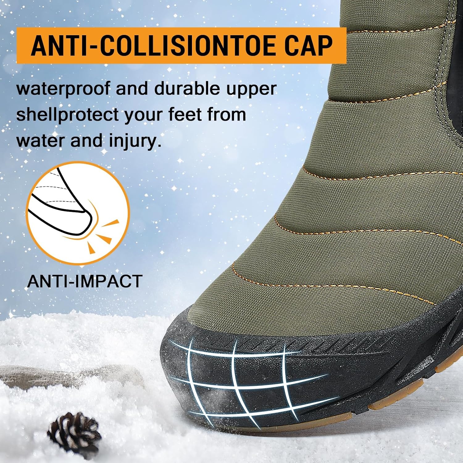 image:imageziitop Snow Boots Mens Waterproof Winter Boots Fur Lined Warm Ankle Boots Zipper Closure Slip on Outdoor Boot Comfortable Walking ShoesGreen