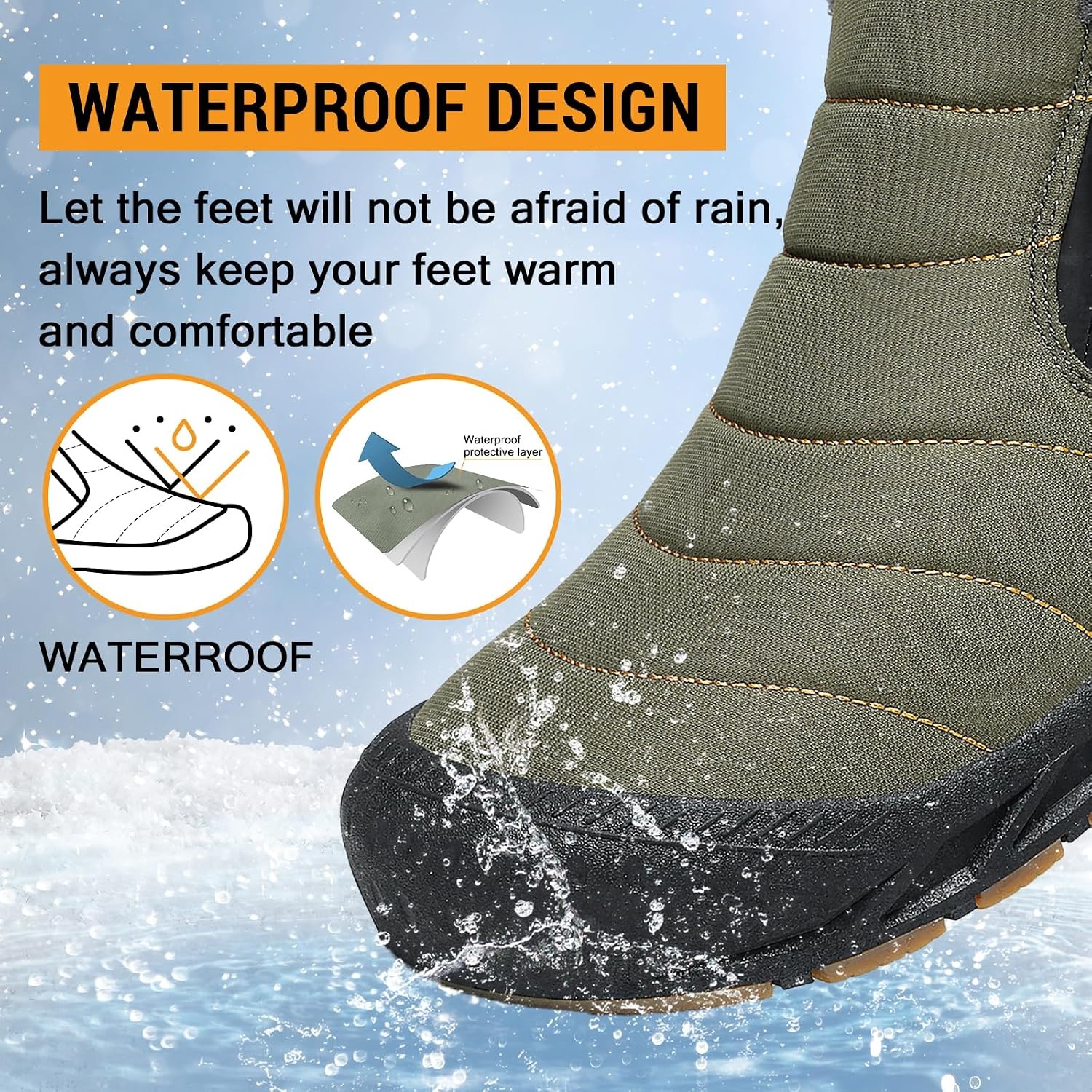 image:imageziitop Snow Boots Mens Waterproof Winter Boots Fur Lined Warm Ankle Boots Zipper Closure Slip on Outdoor Boot Comfortable Walking ShoesGreen