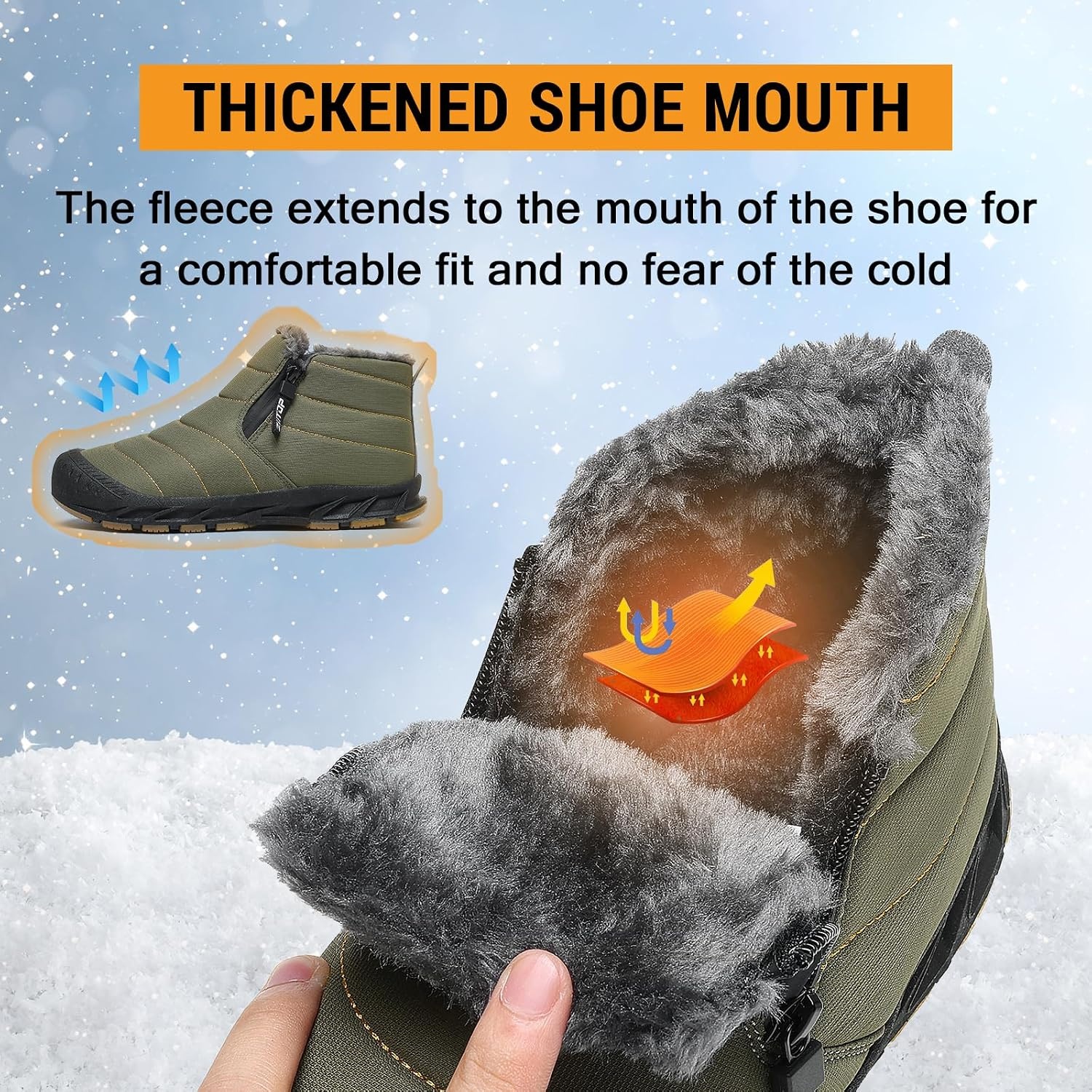 image:imageziitop Snow Boots Mens Waterproof Winter Boots Fur Lined Warm Ankle Boots Zipper Closure Slip on Outdoor Boot Comfortable Walking ShoesGreen