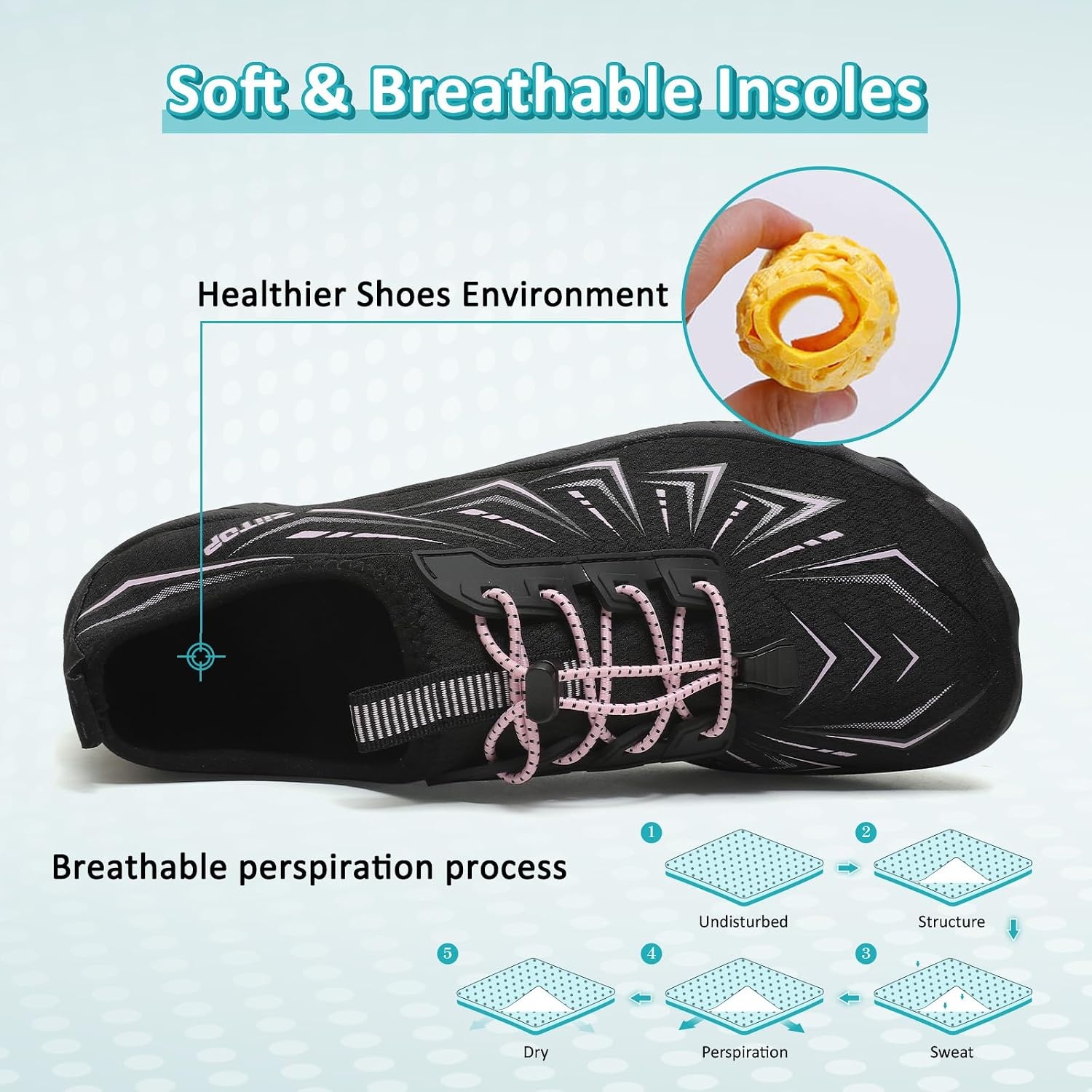 image:imageziitop Water Shoes for Men Women Beach Barefoot Swim Pool Shoes Aqua Socks AntiSlip Breathable Quick Dry Lightweight Slipon Outdoor Sport Hiking Walking Boating Fishing Diving SurfingBlack Pink2