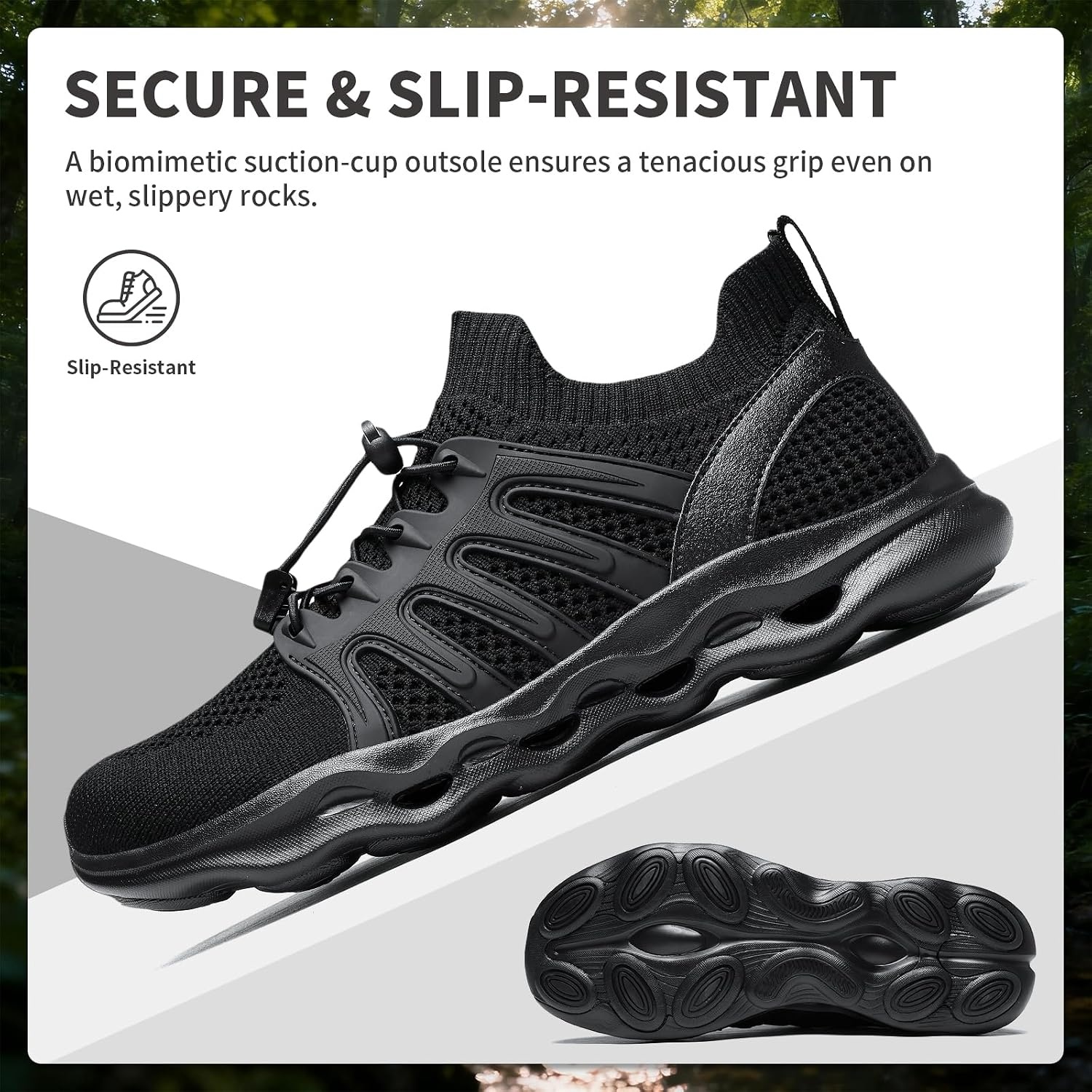 image:imageziitop Water Shoes for Men Women Hiking Amphibious Beach Mens Shoes Lightweight Water Sports Shoes for Swimming Fishing KayakingAllblack