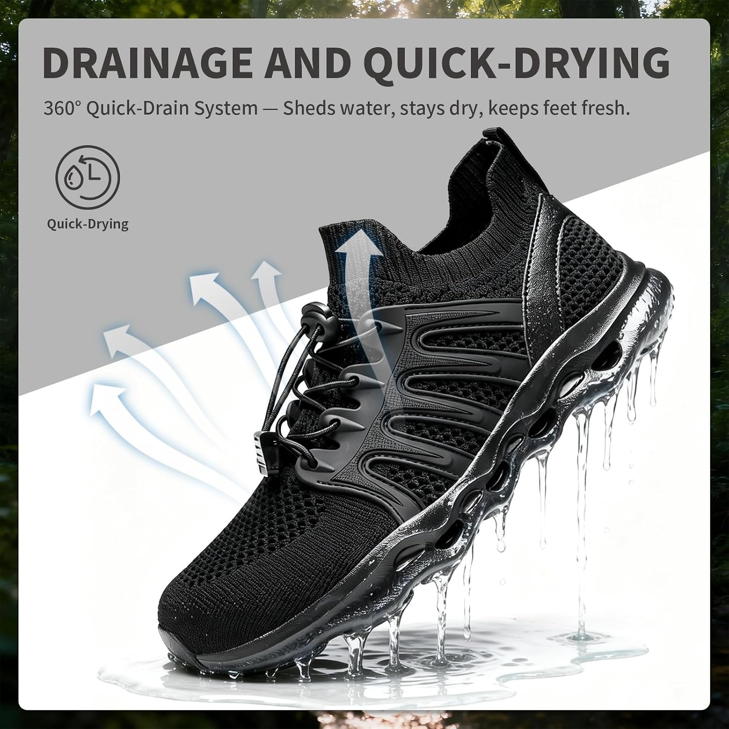 image:imageziitop Water Shoes for Men Women Hiking Amphibious Beach Mens Shoes Lightweight Water Sports Shoes for Swimming Fishing KayakingAllblack