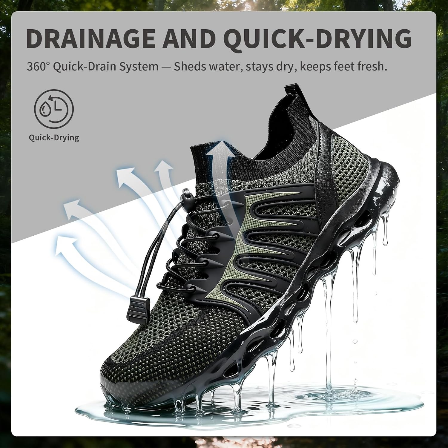 image:imageziitop Water Shoes for Men Women Hiking Amphibious Beach Mens Shoes Lightweight Water Sports Shoes for Swimming Fishing KayakingBlackgreen