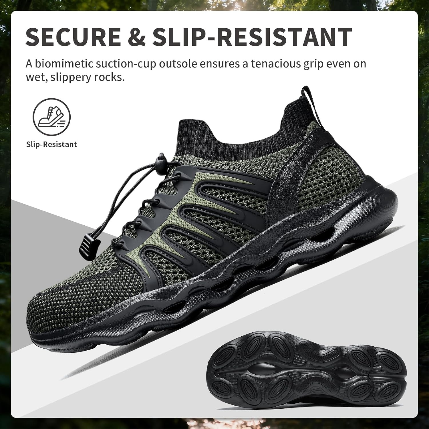 image:imageziitop Water Shoes for Men Women Hiking Amphibious Beach Mens Shoes Lightweight Water Sports Shoes for Swimming Fishing KayakingBlackgreen