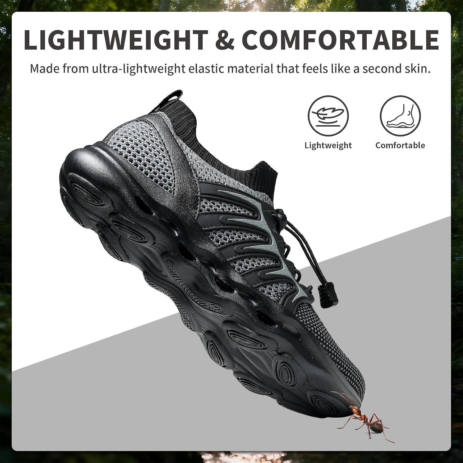 image:imageziitop Water Shoes for Men Women Hiking Amphibious Beach Mens Shoes Lightweight Water Sports Shoes for Swimming Fishing KayakingBlackgrey
