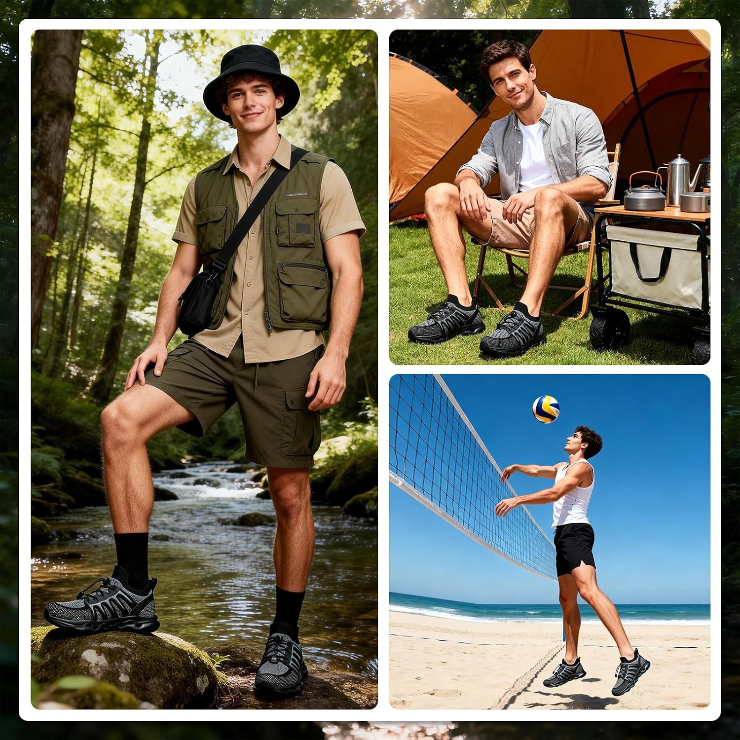 image:imageziitop Water Shoes for Men Women Hiking Amphibious Beach Mens Shoes Lightweight Water Sports Shoes for Swimming Fishing KayakingBlackgrey