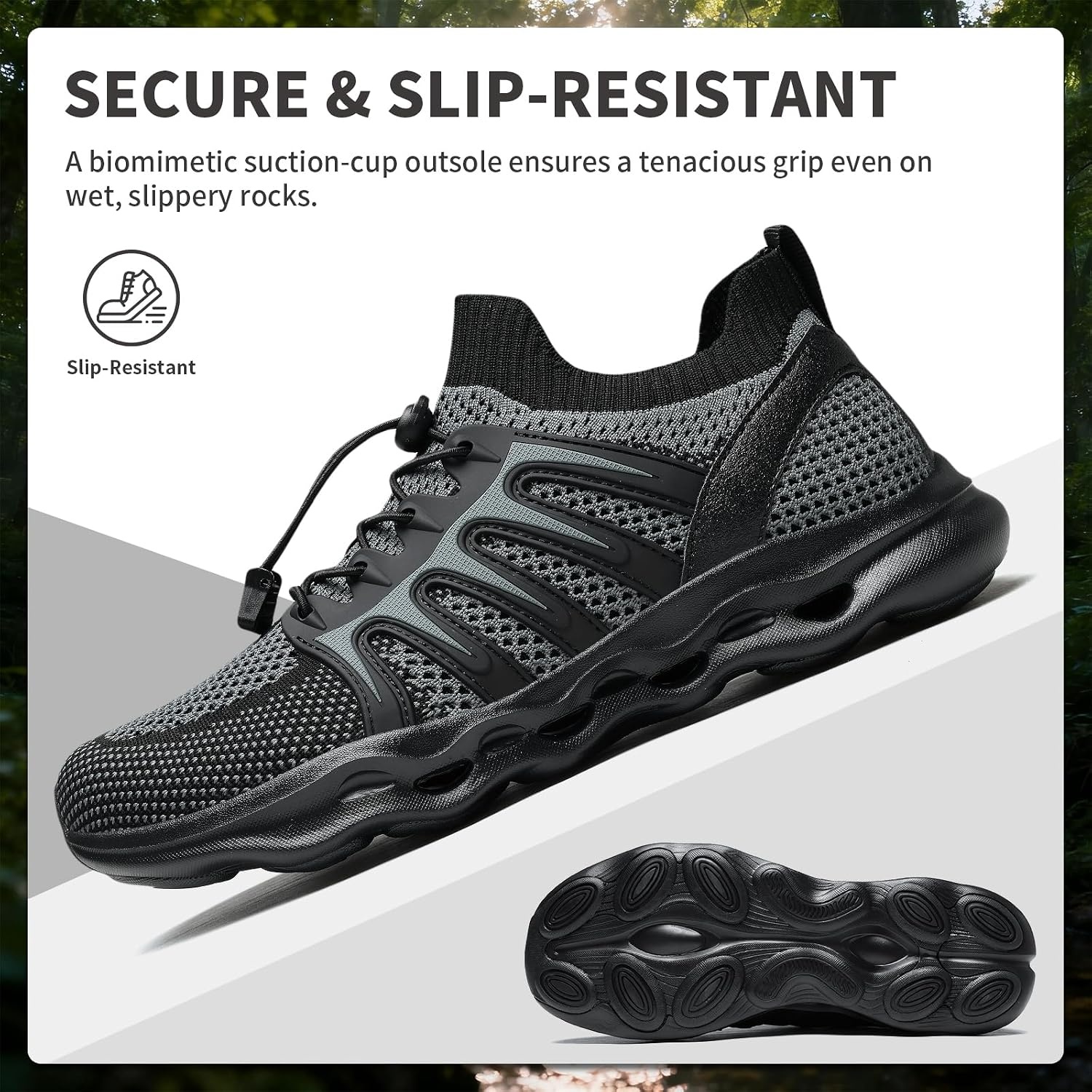 image:imageziitop Water Shoes for Men Women Hiking Amphibious Beach Mens Shoes Lightweight Water Sports Shoes for Swimming Fishing KayakingBlackgrey