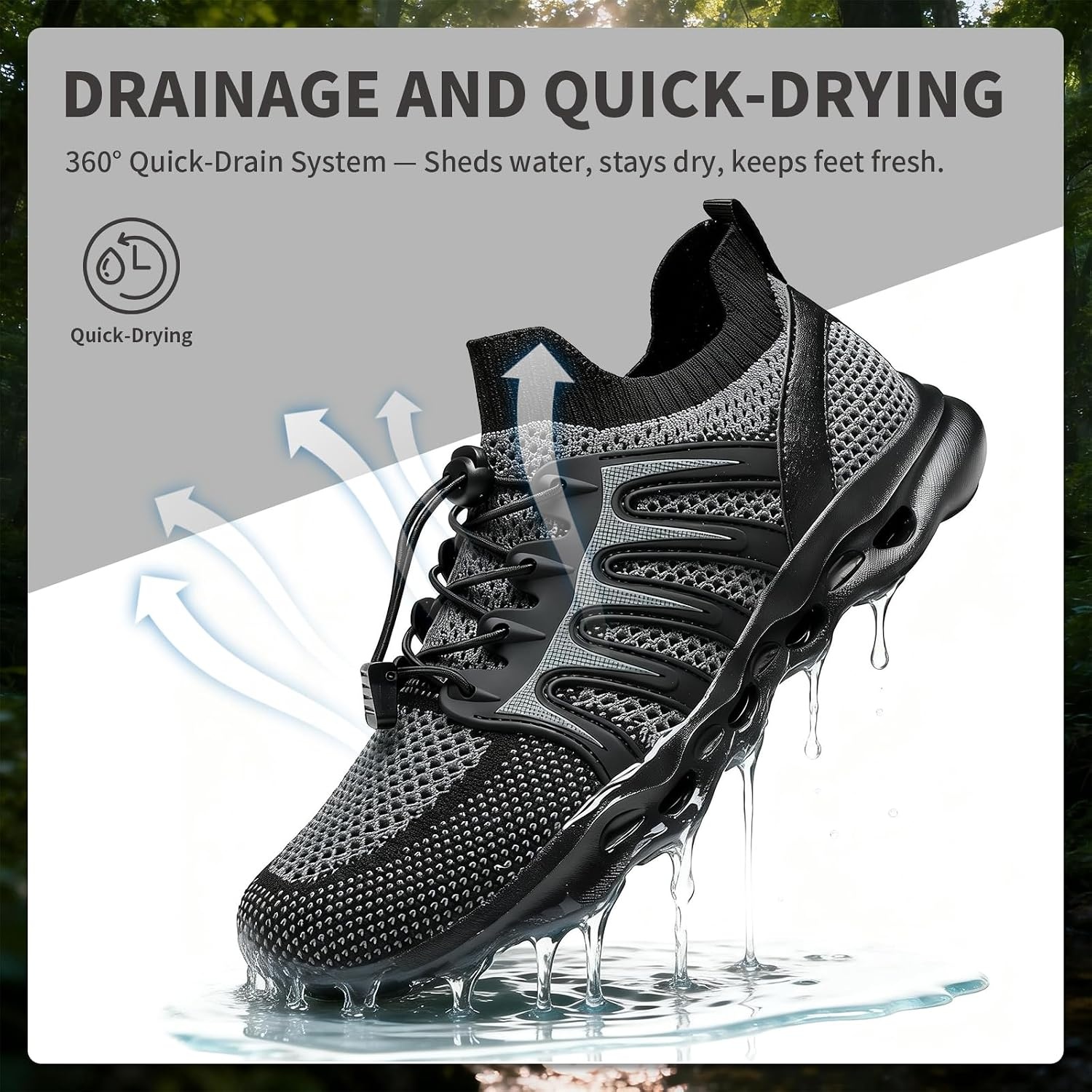 image:imageziitop Water Shoes for Men Women Hiking Amphibious Beach Mens Shoes Lightweight Water Sports Shoes for Swimming Fishing KayakingBlackgrey