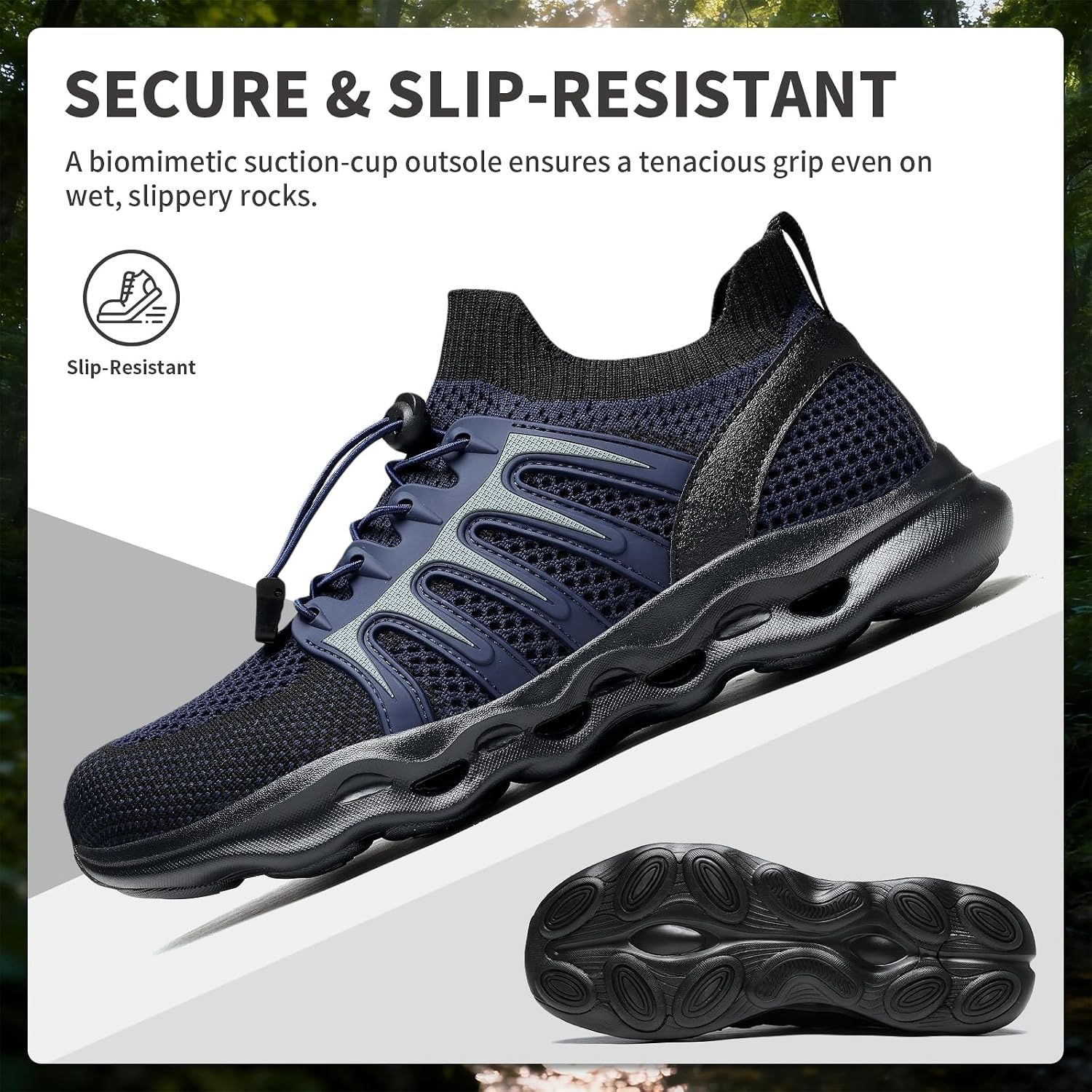 image:imageziitop Water Shoes for Men Women Hiking Amphibious Beach Mens Shoes Lightweight Water Sports Shoes for Swimming Fishing KayakingDarkblue