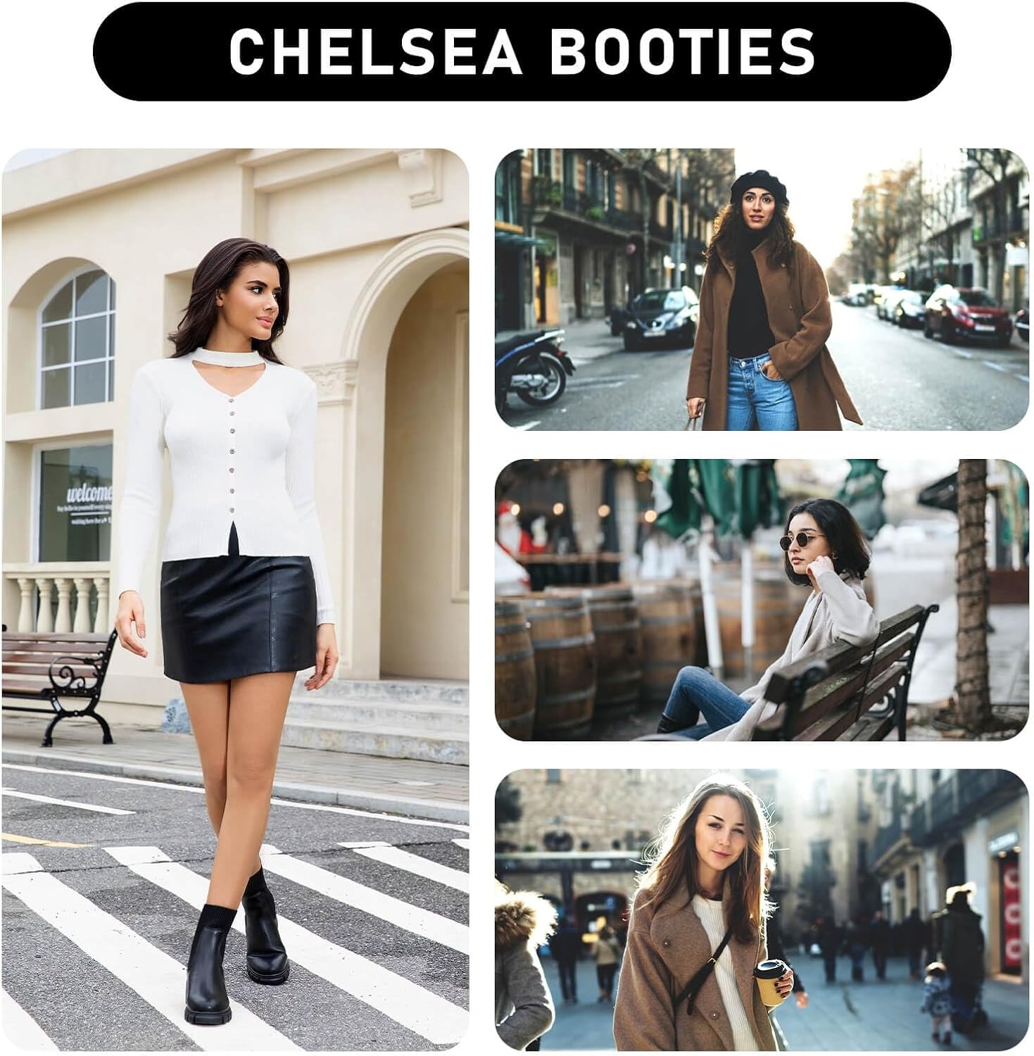 image:imageziitop Women Platform Chelsea Boots Fashion Elastic Ankle Booties Lug Sole Chunky Block Heel Leather Fall Boots LadiesBeigepu