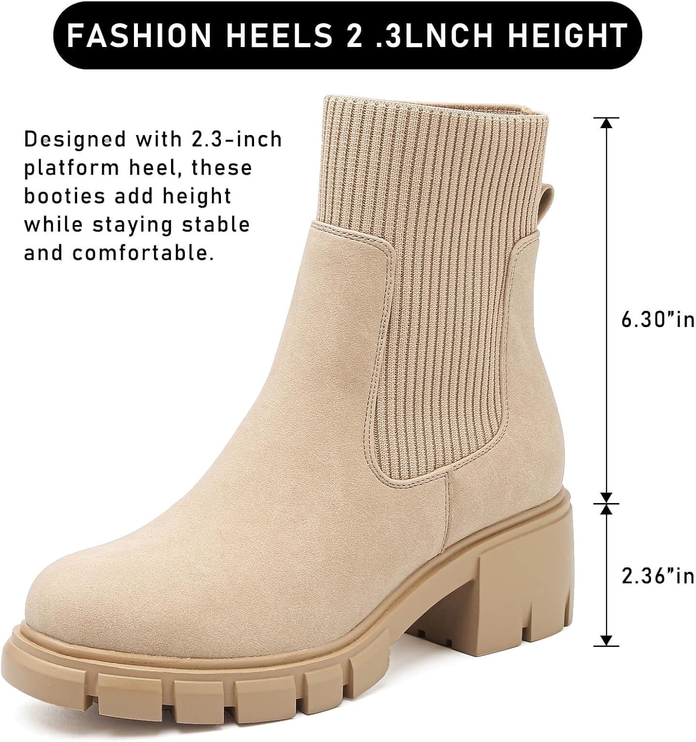 image:imageziitop Women Platform Chelsea Boots Fashion Elastic Ankle Booties Lug Sole Chunky Block Heel Leather Fall Boots LadiesNudesuede