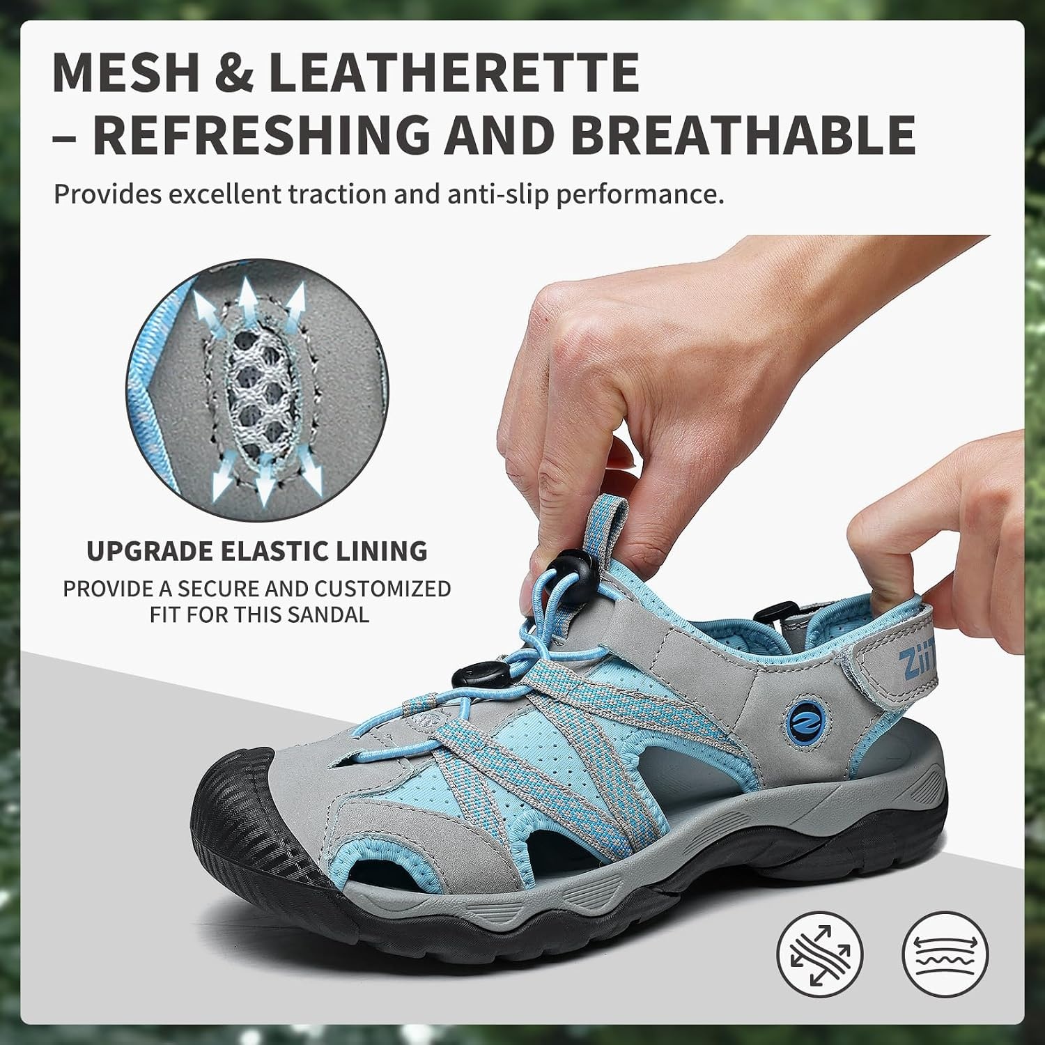 image:imageziitop Womens Hiking Sandals Closed Toe Summer Outdoor Walking Sandal Adventurous Beach Lace Adjustable Double Buckle Water ShoesLightbluegray