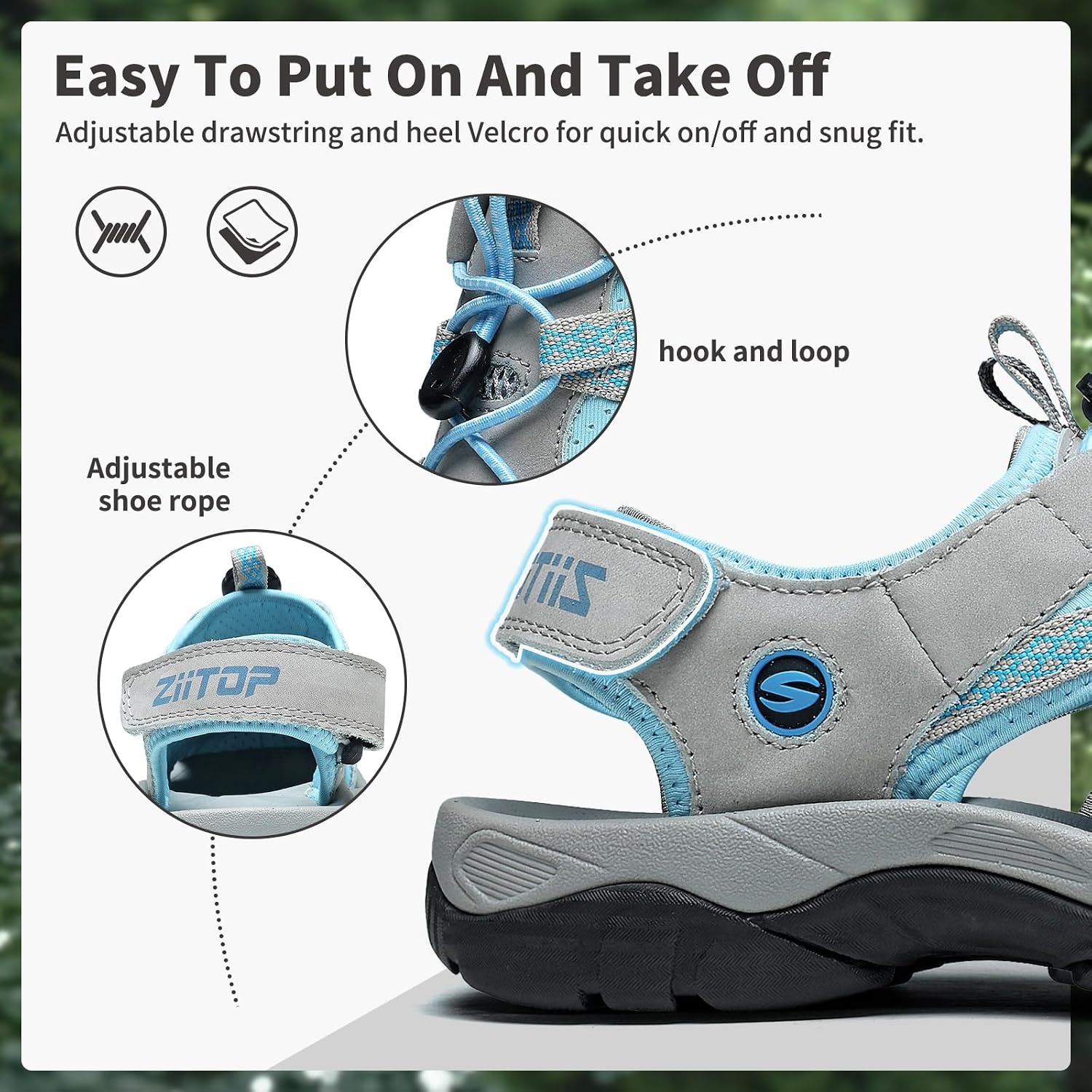 image:imageziitop Womens Hiking Sandals Closed Toe Summer Outdoor Walking Sandal Adventurous Beach Lace Adjustable Double Buckle Water ShoesLightbluegray