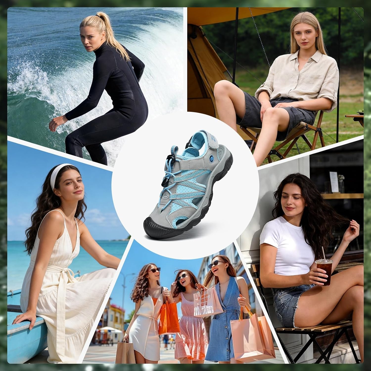 image:imageziitop Womens Hiking Sandals Closed Toe Summer Outdoor Walking Sandal Adventurous Beach Lace Adjustable Double Buckle Water ShoesLightbluegray