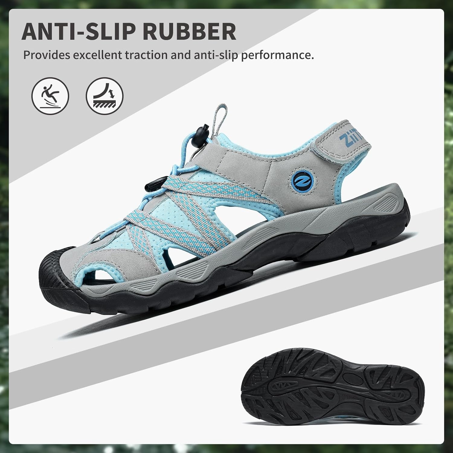 image:imageziitop Womens Hiking Sandals Closed Toe Summer Outdoor Walking Sandal Adventurous Beach Lace Adjustable Double Buckle Water ShoesLightbluegray