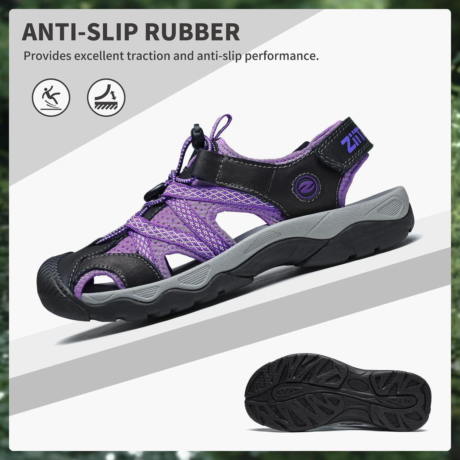 image:imageziitop Womens Hiking Sandals Closed Toe Summer Outdoor Walking Sandal Adventurous Beach Lace Adjustable Double Buckle Water ShoesPurple