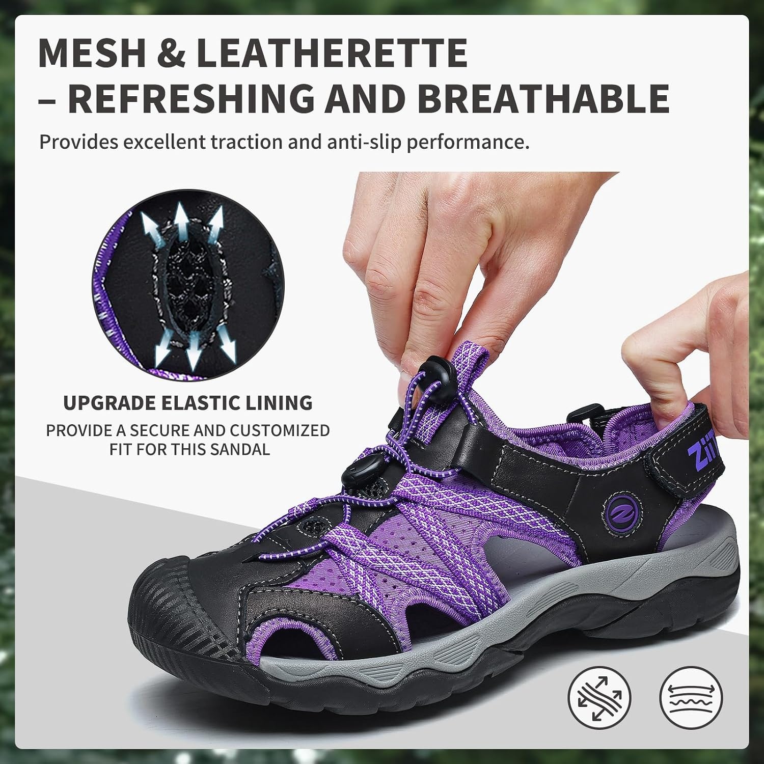 image:imageziitop Womens Hiking Sandals Closed Toe Summer Outdoor Walking Sandal Adventurous Beach Lace Adjustable Double Buckle Water ShoesPurple