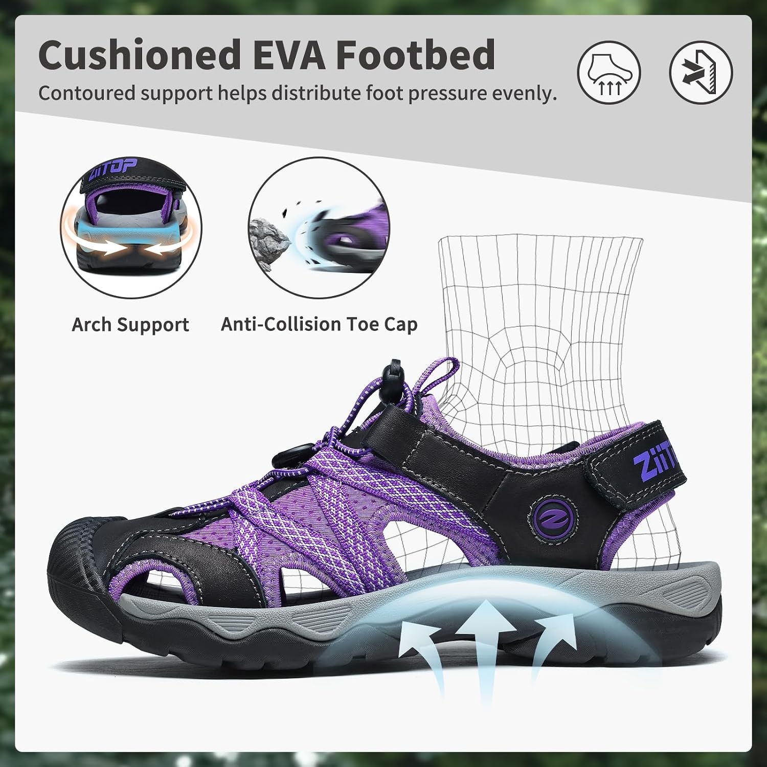 image:imageziitop Womens Hiking Sandals Closed Toe Summer Outdoor Walking Sandal Adventurous Beach Lace Adjustable Double Buckle Water ShoesPurple