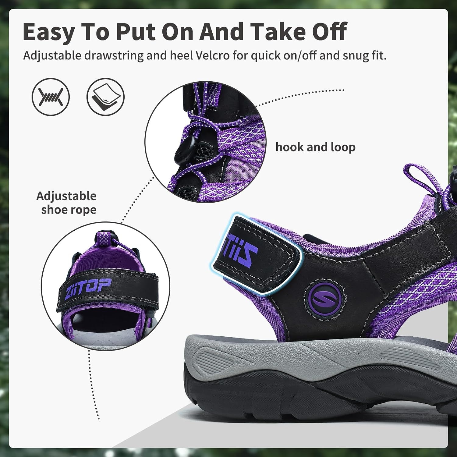 image:imageziitop Womens Hiking Sandals Closed Toe Summer Outdoor Walking Sandal Adventurous Beach Lace Adjustable Double Buckle Water ShoesPurple