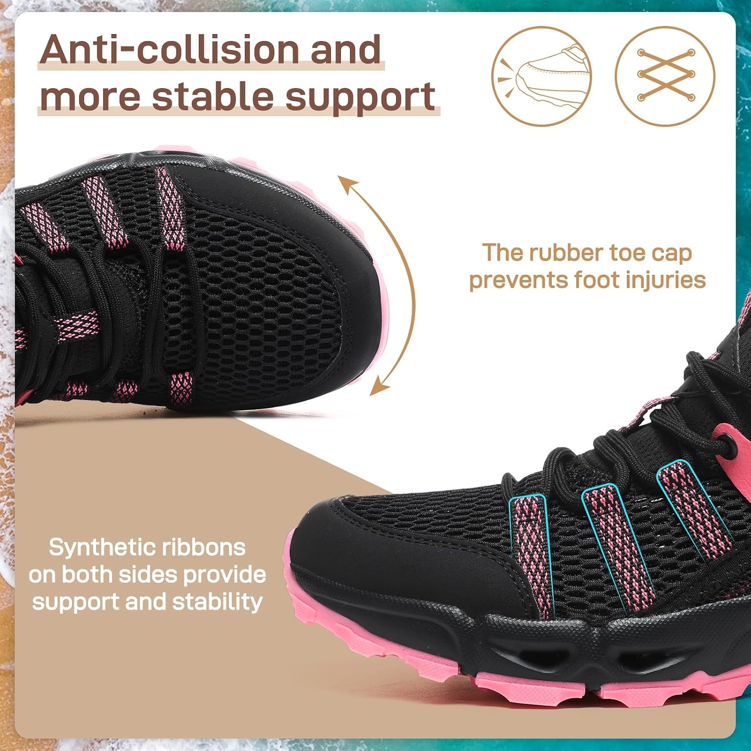image:imageziitop Womens Hiking Water Shoes for Women Quick Dry Outdoor Sport Sneakers Non Slip Lightweight Breathable Summer Trekking and Walking Climbing ShoeBlack Rose