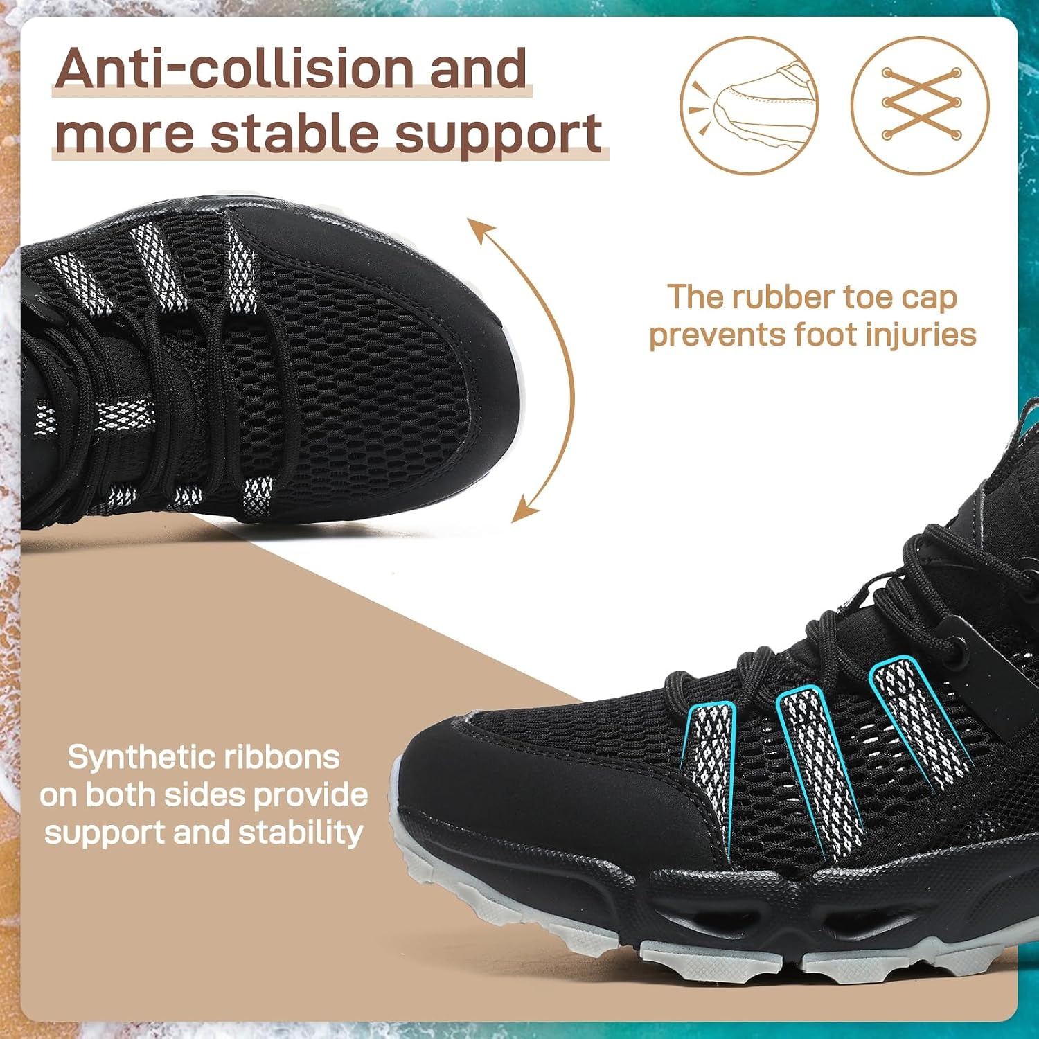 image:imageziitop Womens Hiking Water Shoes for Women Quick Dry Outdoor Sport Sneakers Non Slip Lightweight Breathable Summer Trekking and Walking Climbing ShoeBlack