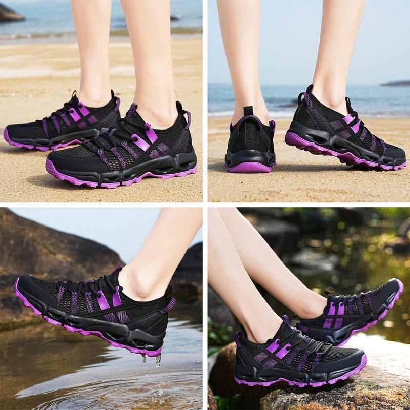 image:imageziitop Womens Hiking Water Shoes for Women Quick Dry Outdoor Sport Sneakers Non Slip Lightweight Breathable Summer Trekking and Walking Climbing ShoeBlack Purple