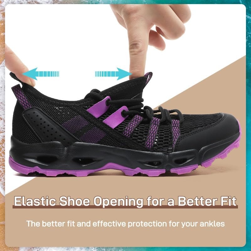 image:imageziitop Womens Hiking Water Shoes for Women Quick Dry Outdoor Sport Sneakers Non Slip Lightweight Breathable Summer Trekking and Walking Climbing ShoeBlack Purple
