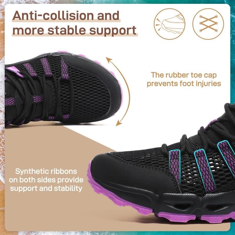 image:imageziitop Womens Hiking Water Shoes for Women Quick Dry Outdoor Sport Sneakers Non Slip Lightweight Breathable Summer Trekking and Walking Climbing ShoeBlack Purple