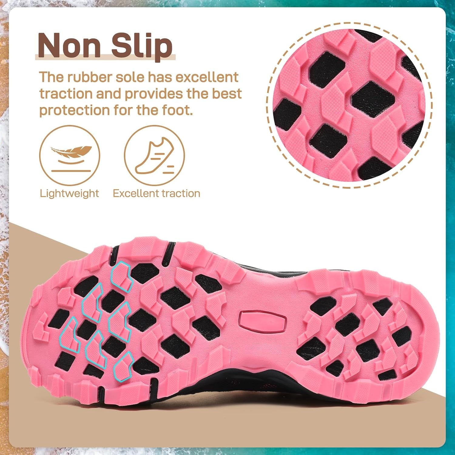 image:imageziitop Womens Hiking Water Shoes for Women Quick Dry Outdoor Sport Sneakers Non Slip Lightweight Breathable Summer Trekking and Walking Climbing ShoeBlack Rose