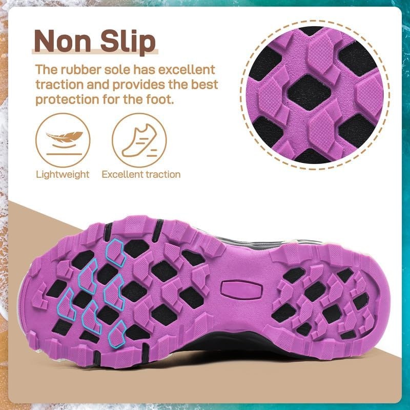 image:imageziitop Womens Hiking Water Shoes for Women Quick Dry Outdoor Sport Sneakers Non Slip Lightweight Breathable Summer Trekking and Walking Climbing ShoeBlack Purple
