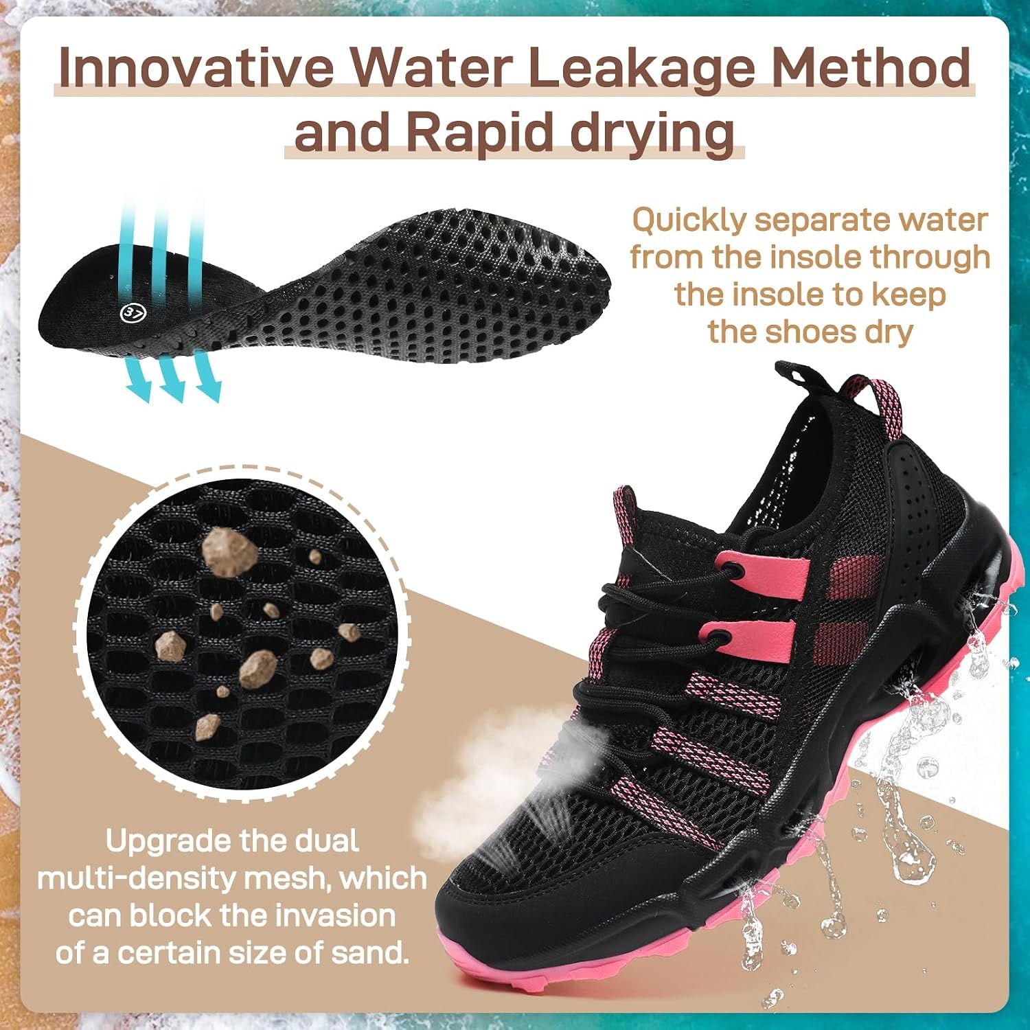image:imageziitop Womens Hiking Water Shoes for Women Quick Dry Outdoor Sport Sneakers Non Slip Lightweight Breathable Summer Trekking and Walking Climbing ShoeBlack Rose