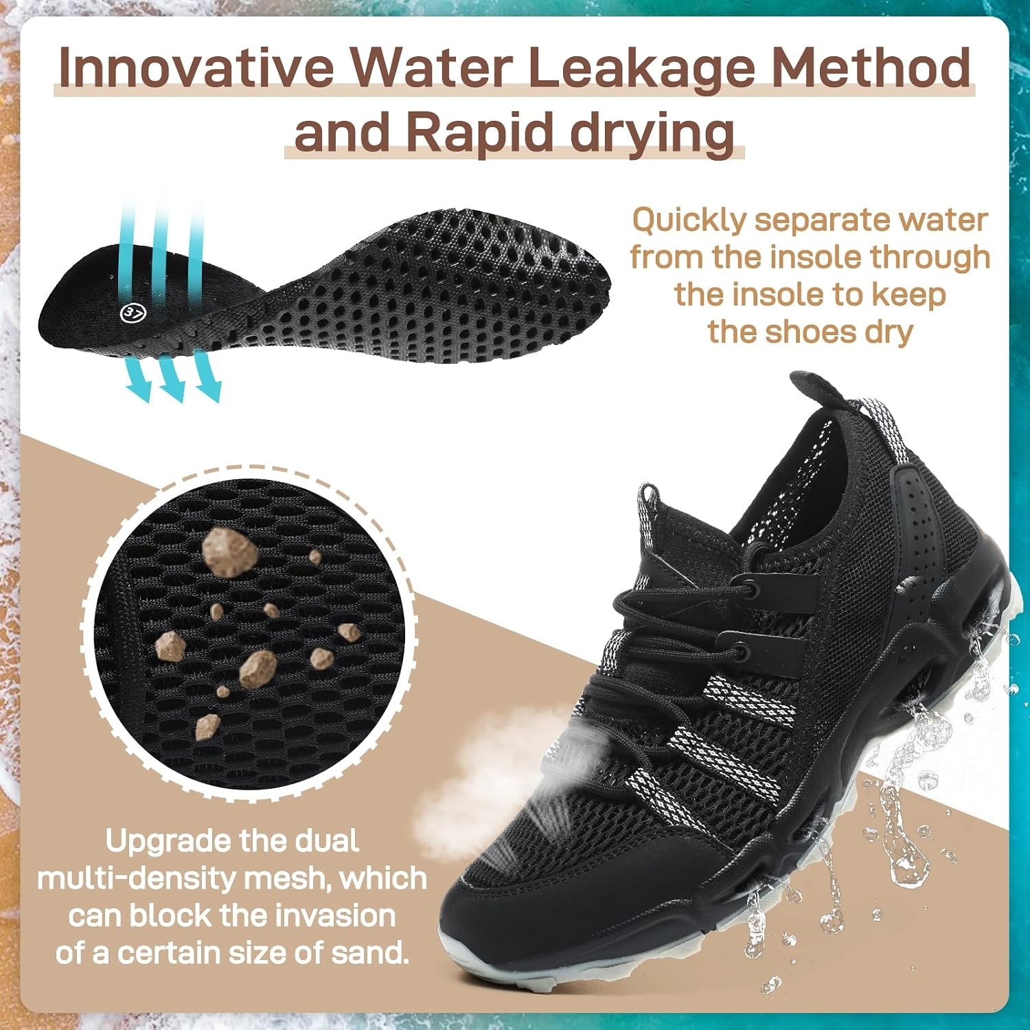 image:imageziitop Womens Hiking Water Shoes for Women Quick Dry Outdoor Sport Sneakers Non Slip Lightweight Breathable Summer Trekking and Walking Climbing ShoeBlack