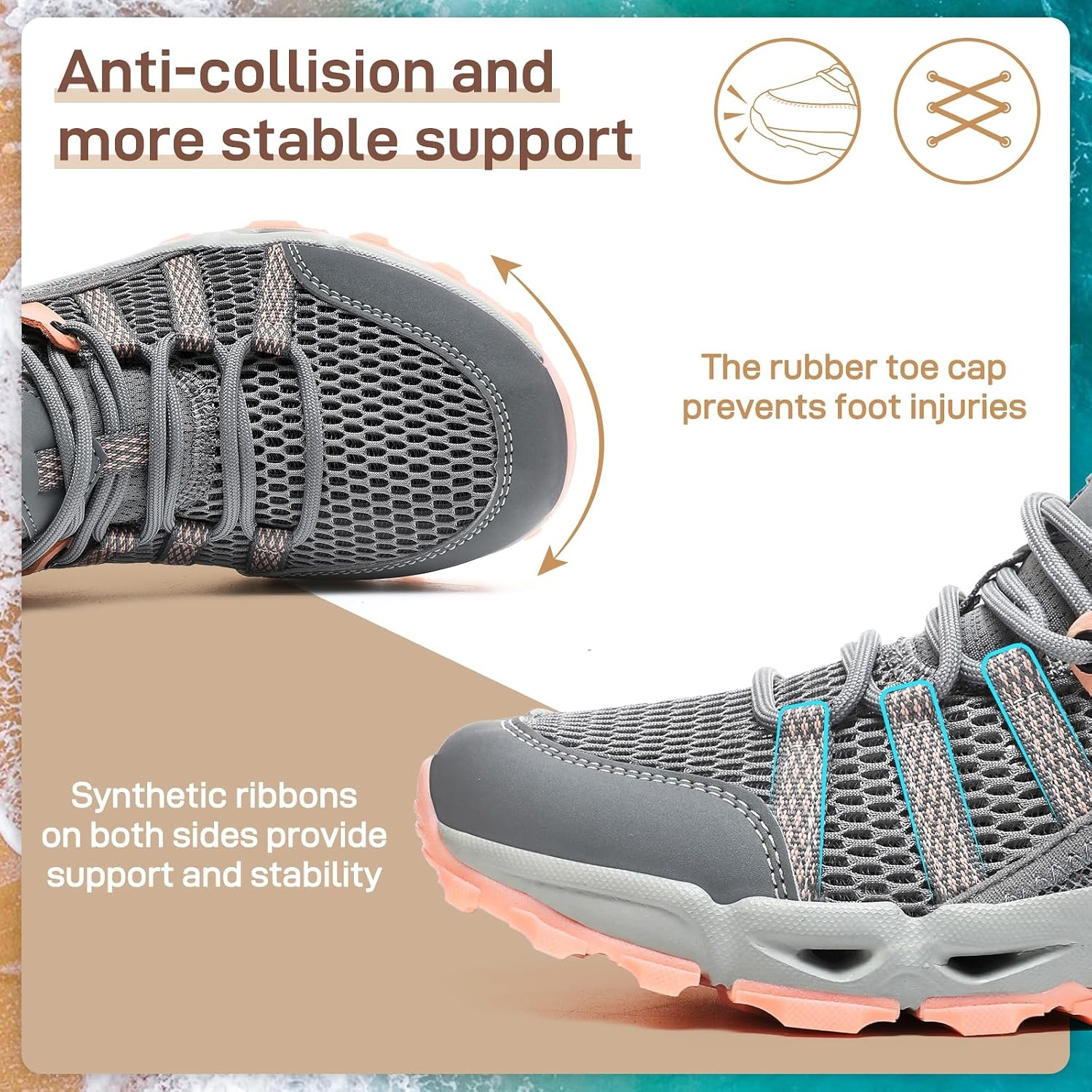 image:imageziitop Womens Hiking Water Shoes for Women Quick Dry Outdoor Sport Sneakers Non Slip Lightweight Breathable Summer Trekking and Walking Climbing ShoeGrey Pink