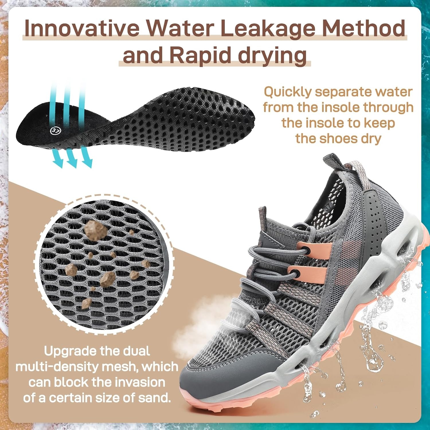 image:imageziitop Womens Hiking Water Shoes for Women Quick Dry Outdoor Sport Sneakers Non Slip Lightweight Breathable Summer Trekking and Walking Climbing ShoeGrey Pink
