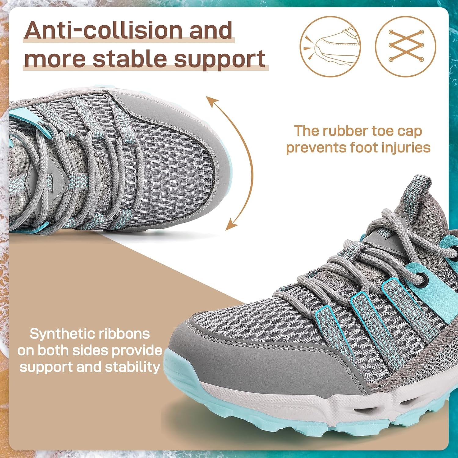 image:imageziitop Womens Hiking Water Shoes for Women Quick Dry Outdoor Sport Sneakers Non Slip Lightweight Breathable Summer Trekking and Walking Climbing ShoeMoonlight
