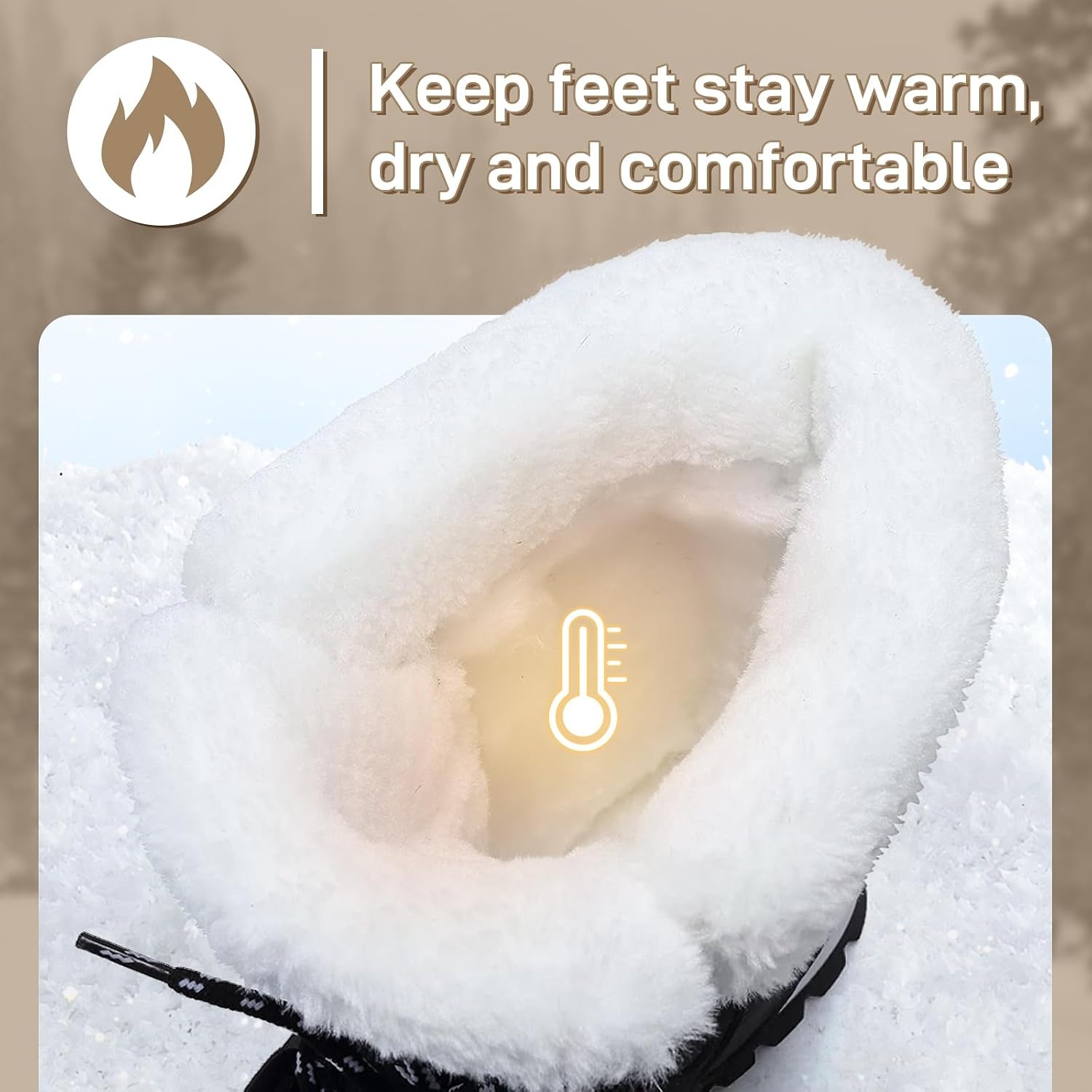image:imageziitop Womens Snow Boots Waterproof Warm Fur Lined Mid Calf Winter Boots Lace Up ColdResistant Outdoor Walking Shoes for Women Ladies BootiesBlack