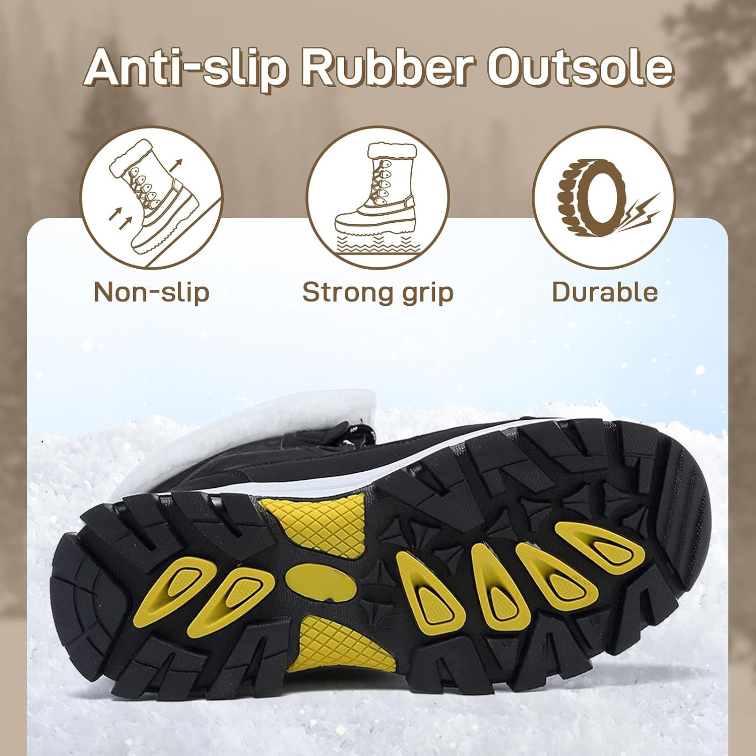 image:imageziitop Womens Snow Boots Waterproof Warm Fur Lined Mid Calf Winter Boots Lace Up ColdResistant Outdoor Walking Shoes for Women Ladies BootiesBlack