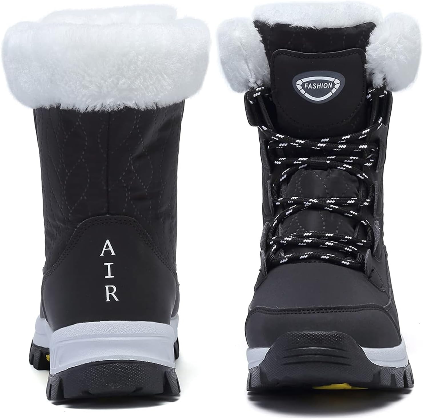 image:imageziitop Womens Snow Boots Waterproof Warm Fur Lined Mid Calf Winter Boots Lace Up ColdResistant Outdoor Walking Shoes for Women Ladies BootiesBlack