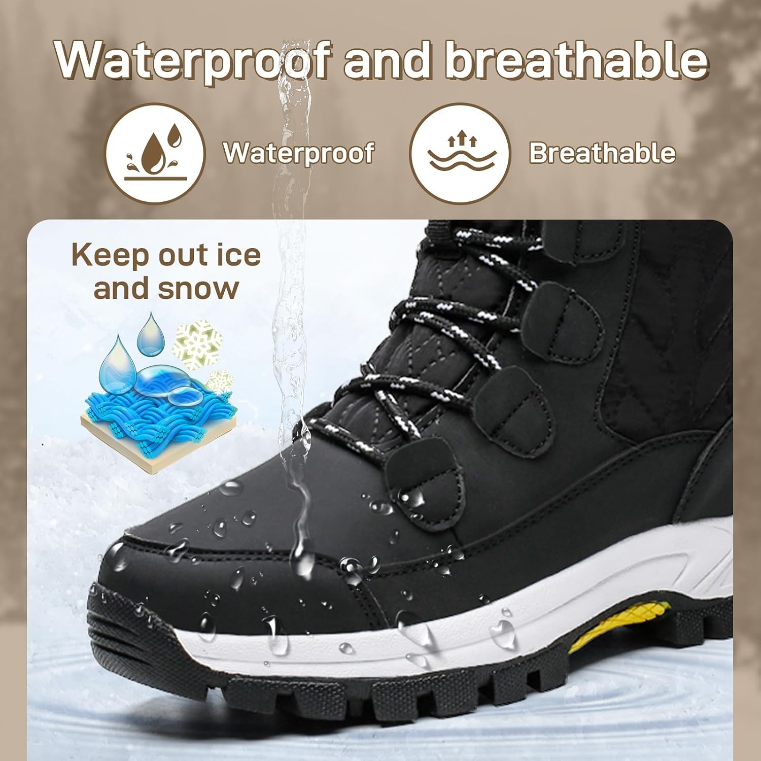 image:imageziitop Womens Snow Boots Waterproof Warm Fur Lined Mid Calf Winter Boots Lace Up ColdResistant Outdoor Walking Shoes for Women Ladies BootiesBlack