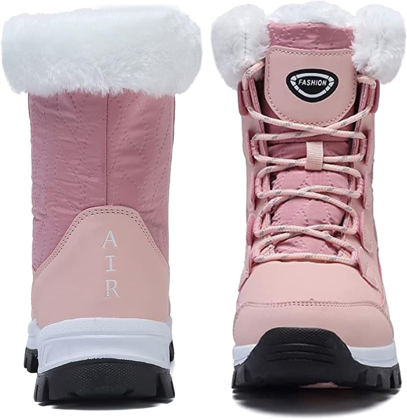image:imageziitop Womens Snow Boots Waterproof Warm Fur Lined Mid Calf Winter Boots Lace Up ColdResistant Outdoor Walking Shoes for Women Ladies BootiesPink