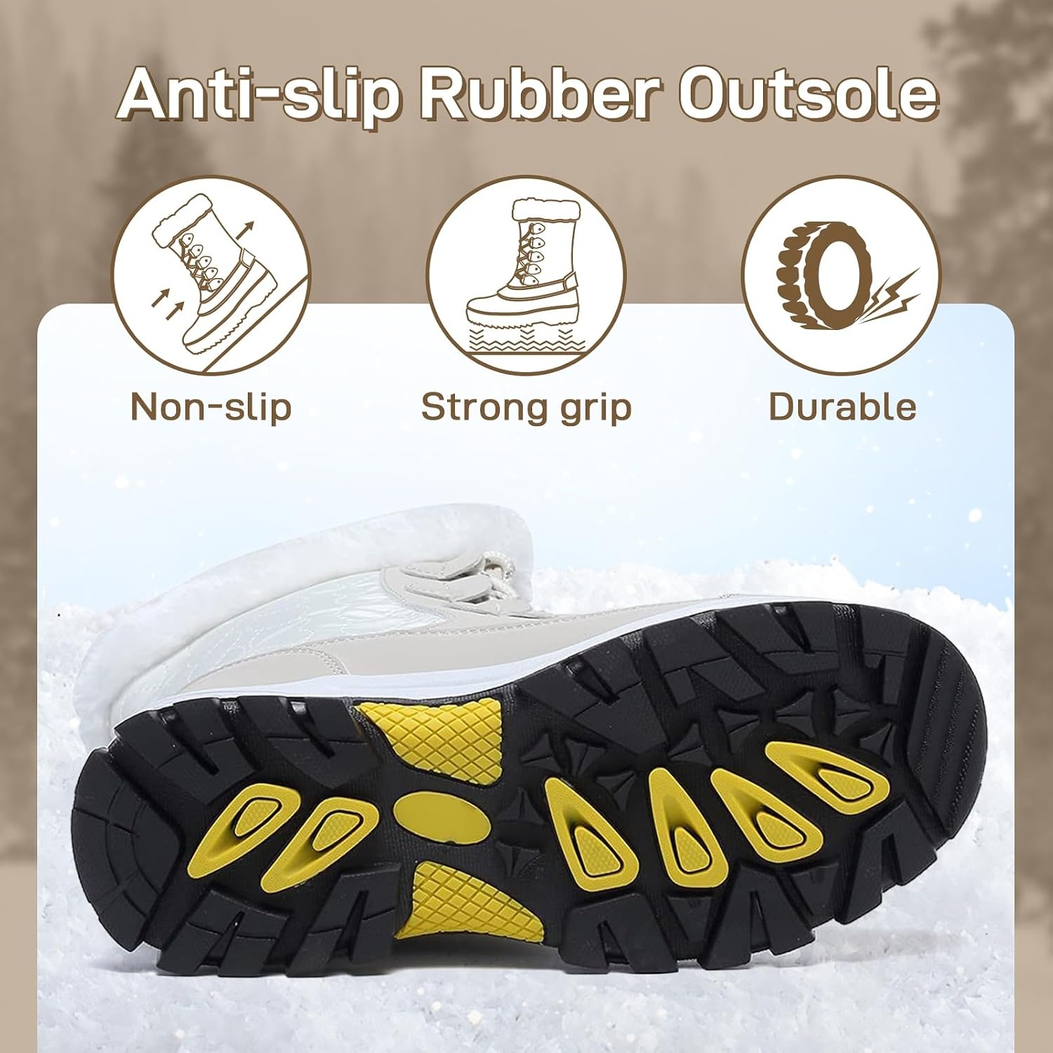 image:imageziitop Womens Snow Boots Waterproof Warm Fur Lined Mid Calf Winter Boots Lace Up ColdResistant Outdoor Walking Shoes for Women Ladies BootiesWhite